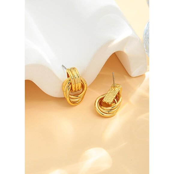 ⚡Chunky Gold Knot Earrings Statement Hoop Stud Earrings for Women Vintage Style - Picture 4 of 6